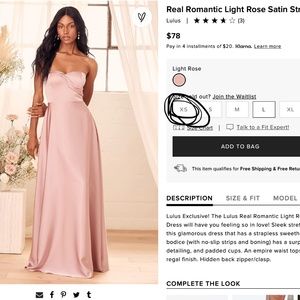 LULUS LIGHT ROSE SATIN GOWN XS